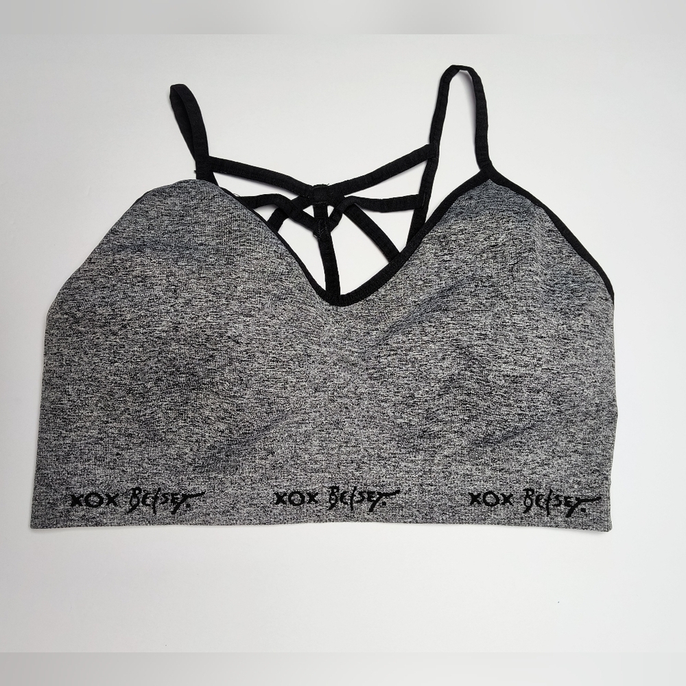 Betsey Johnson Performance Charcoal Strappy Yoga Sports Bra XL